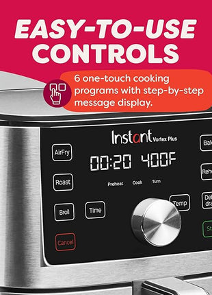 Instant Pot Vortex Plus 6QT XL Air Fryer, 6-in-1, Broils, Dehydrates, Crisps, Roasts, Reheats, Bakes for Quick Easy Meals, 100+ In-App Recipes, Dishwasher-Safe, from the Makers of Instant Pot, Black