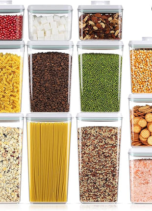 12 Pcs Pop Food Storage Containers Airtight Food Storage Containers Set with Lids Kitchen Pantry Organization and Storage, 3.4Qt, 2.8Qt, 2.1Qt, 1.2Qt