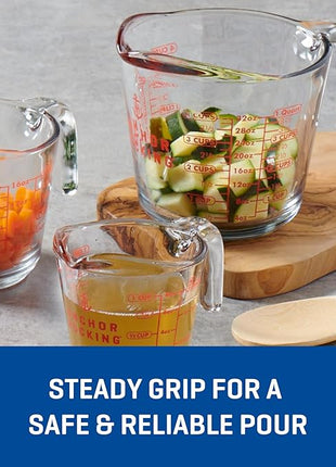 Anchor Hocking Glass Measuring Cups, 4 Piece Set (5 Ounce, 1 Cup, 2 Cup, 4 Cup liquid measuring cups)