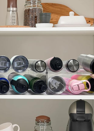 4 Pack Water Bottle Organizer, Stackable Kitchen Pantry Organization and Storage Shelf, Plastic Bottle Holder for Fridge Kitchen Cabinet Organizer and Storage, Tumbler Mug Cup Organizer