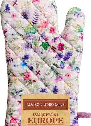 Maison d' Hermine Oven Gloves 100% Cotton Oven Mitt 7" x 13" with Loop Heat Resistant, BBQ, Cooking Gloves, Baking, Grilling, Kitchen, Handling Hot Pans Spring/Summer (Pack of 1, Chardon)