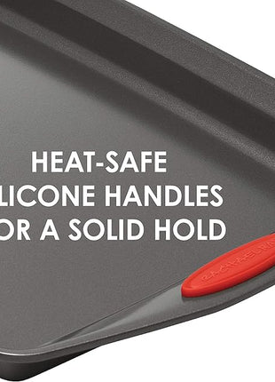 Rachael Ray Bakeware Nonstick Cookie Pan Set, 3-Piece, Gray with Red Grips