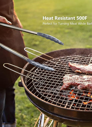 Silicone Spatulas Set Turners Tongs Cooking Utensils Set High Heat Resistant Kitchen Scraper Spatulas for Cooking Mixing Baking BPA Free Dishwasher Safe, Grey