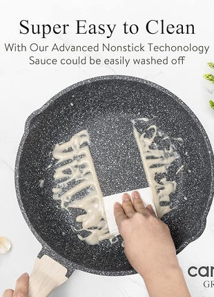 CAROTE 10Inch Nonstick Deep Frying Pan with Lid, 4.5 Qt Jumbo Cooker Saute Pan with Pour Spout, Skillet Induction Cookware, Non Stick Cooking Pan PFOA Free, Classic Granite
