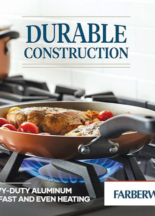 Farberware Cookstart DiamondMax Nonstick Cookware/Pots and Pans Set, Dishwasher Safe, Includes Baking Pan and Cooking Tools, 15 Piece - Copper