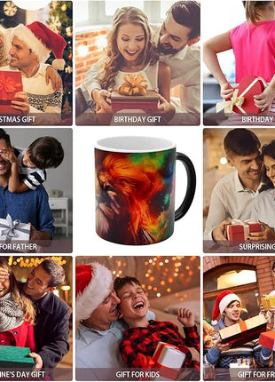Caliamary Heat Changing Coffee Mug, Lion Heat Sensitive Color Changing Mug Cup, 11 Ounce Funny Ceramic Morning Coffee Mugs Cool Mugs for Men Kids…