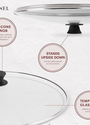 Cuisinel Cast Iron Skillet + Glass Lid + Red Chainmail Scrubber - 15"-Inch Dual Handle Braiser Frying Pan + Silicone Handle Covers - Pre-Seasoned Oven, Grill, Stovetop, Fire Cookware - Indoor/Outdoor