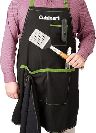 Cuisinart CFA-156 BBQ Apron and Magnetic Towel Set, Adjustable Grill Apron with Large Front Pockets