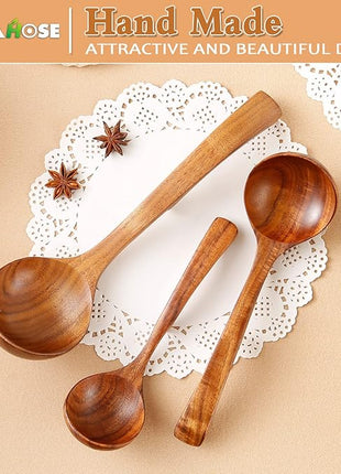 Wooden Ladle for Soup, 3Pcs Wooden Spoons for Cooking, Non-Stick Wood Spoon, Natural Teak Wood Cooking Spoons, Kitchen Utensils Spoons Set