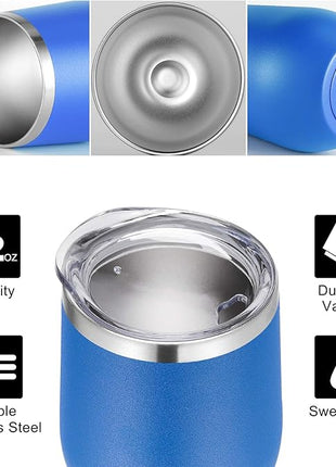 VEGOND Wine Tumblers Bulk 6 Pack, 12oz Stainless Steel Stemless Wine Glass with Lids and Straws, Double Wall Vacuum Insulated Tumbler Cup, Coffee Mug for Cold Hot Drinks