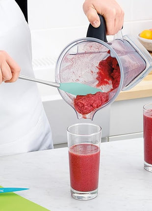 Tovolo Jar Spatula Silicone Long Stainless Steel Handle Spatula Aqua Seafoam Green, Jar Scraper Heat Resistant Dishwasher Safe BPA Free Kitchen Utensil for Scraping Spreading Jelly Peanut Butter