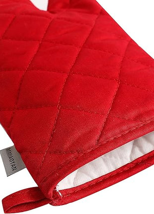 Oven Mitts and Pot Holders 4 pcs Set,High Heat Resistant 500 Degree Extra Thicken Long Kitchen Cotton Oven Glove for Cooking (12 Inch,Red)