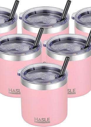 HASLE OUTFITTERS 10oz Insulated Tumblers with Lid and Straw,Stainless Steel Tumbler Travel Coffee Mug,Double Wall Reusable Tumbler Cup for Iced and Hot Drinks(Pink,6 Pack)
