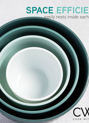 COOK WITH COLOR Prep Bowls with Lids- Wide and Deep Nesting Plastic Small Mixing Bowl Set with Lids, 8 Piece Set - Wide Bowls, Teal