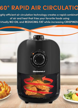 Elite Gourmet EAF1121 Personal 1.1 Qt. Compact Space Saving Electric Hot Air Fryer Oil-Less Healthy Cooker, Timer & Temperature Controls, 1000W