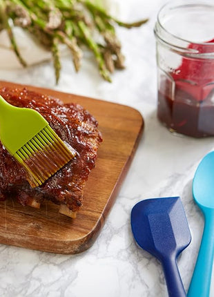 RSVP International Ela Series Mini Spatula Set for Cooking & Baking Silicone Rubber Scraper, Great Tool for Kids, Spoon, Spatula & Brush, 4 Piece Set, Assorted Colors, 4 Count