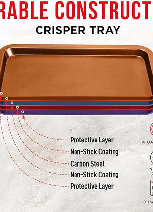 Air Fryer Tray Basket w/Elevated Mesh Great For Oven, For Baking & Crispy Foods, Dishwasher Safe,PTFE/PFOA/PFOS FREE Extra-large 9.5/''x13/'',Copper
