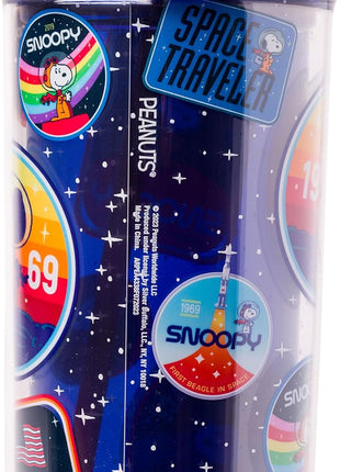 Silver Buffalo Peanuts Space Traveling Patches Featuing Snoopy Plastic Tall Cold Cup with Lid and Straw, 20 Ounces