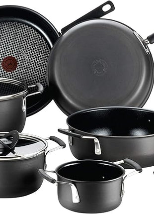 T-fal All In One Hard Anodized Nonstick Cookware Set 12 Piece Pots and Pans, Dishwasher Safe Black