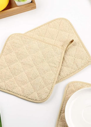 100% Cotton Kitchen Everyday Basic Terry Pot Holder Heat Resistant Coaster Potholder for Cooking and Baking Set of 5 Light Brown