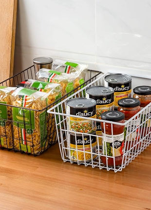 Freezer Wire Storage Baskets,Farmhouse Organizer Storage Bins Large Organizer Bins for Laundry Room, Closets, Garage, Office, Bathroom, Pantry Organization Storage Bins -Set of 2 (Chrome)