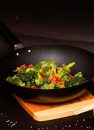 JOYCE CHEN Professional Series 12-Inch Carbon Steel Excalibur Nonstick Stir Fry Pan with Phenolic Handle