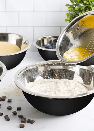 WHYSKO Meal Prep Stainless Steel Mixing Bowls Set, Home, Refrigerator, and Kitchen Food Storage Organizers | Ecofriendly, Reusable, Heavy Duty (Black)