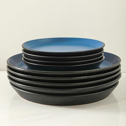 SERVICE FOR 8 - Total of 32 pieces including 8 dinner plates (10”), 8 salad plates (7.5”), 8 bowls (5.75”), and 8 mugs (12 oz), making it the perfect set to service 8 people
