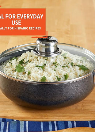 IMUSA 3.2qt Charcoal Aluminum Nonstick Caldero with Glass Lid, Black