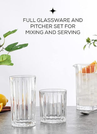 JoyJolt Drinking Glasses Set of 8, Alina Ribbed Glassware. 12oz Rocks Glass and 14oz Highball Glass set. Cocktail Glasses, Iced Coffee Cup or Water cups. Heavy Base Glassware Set