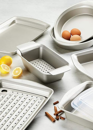 Rachael Ray Nonstick Bakeware Set without Grips, Nonstick Cookie Sheets / Baking Sheets and Cooling Rack - 2 Piece, Silver