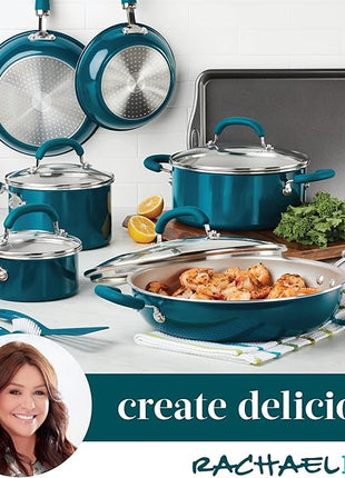 Rachael Ray Create Delicious Nonstick Cookware Induction Pots and Pans Set, 13 Piece - Teal Shimmer