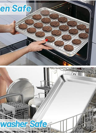 TeamFar Baking Sheet, 17.6’’ x 13’’ x 1’’ Stainless Steel Large Cookie Sheet Baking Tray Pan for Oven, Non-Toxic & Healthy, Rust Free & Heavy Duty, Mirror Finish & Dishwasher Safe