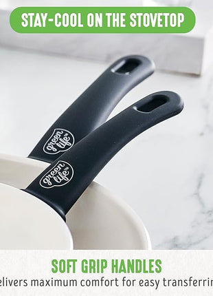 GreenLife Non Stick Fry Pan Set (7" & 10"), Non-Toxic PFAS-Free Ceramic Skillets, Dishwasher & Oven Safe, Egg Omelet Frying Pans, Stay- Cool Handles, Kitchen Home Cooking Essentials, Black and Cream