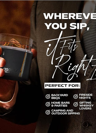 asobu Whiskey Glass with Insulated Stainless Steel Sleeve, 10.5 ounces (Smoke)