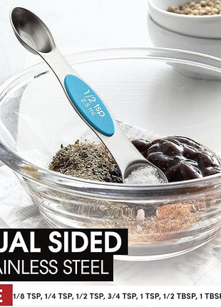 Spring Chef Stainless Steel Magnetic Measuring Spoons Set of 8 with Leveler, Nesting Teaspoon & Tablespoon Measuring Spoons for Dry and Liquid Ingredients, Kitchen Gadgets for Baking & Cooking - Teal