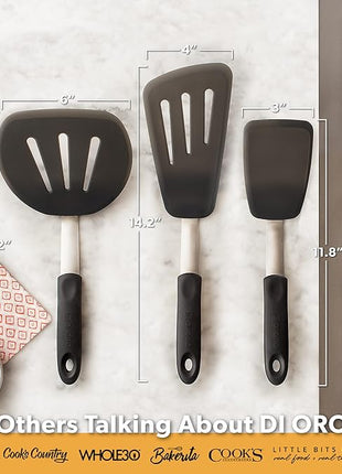 DI ORO - Chef Series FLEX Silicone Spatula 600ºF Heat-Resistant Flexible Silicone Rubber Turner Spatulas (3-Piece Set)