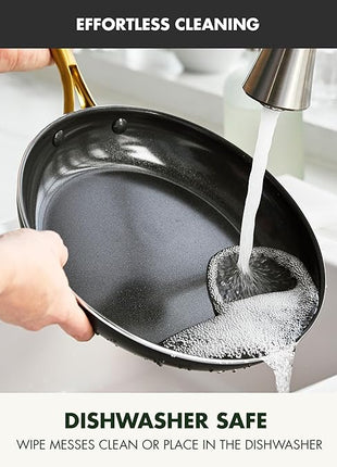 GreenPan Swift Cookware 10" Frying Pan Skillet, Healthy Ceramic Nonstick Coating, Heavy-Gauge Aluminum, Gold-Tone Stainless Steel Handle, PFAS-Free, Dishwasher & Oven Safe, Black