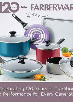 Farberware Dishwasher Safe Nonstick Cookware Pots and Pans Set, 15 Piece, Pewter