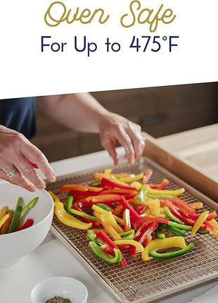 Ultra Cuisine Wire Rack Baking Sheet Pan Set - Half Sheet Pan Set with 100% Stainless Wire Rack - Dishwasher Safe - Steel Reinforced Rim - Aluminum Cooling racks for Cooking and Baking - Champagne