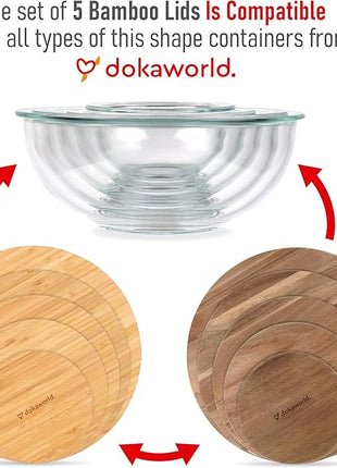 Glass Mixing Bowls Bamboo Lids - Lids are compatible with all Glass Mixing Bowls Set