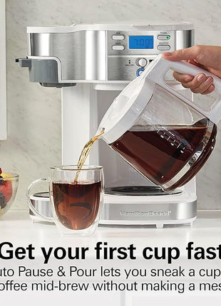 Hamilton Beach 2-Way Programmable Coffee Maker, 12 Cup Glass Carafe And Single Serve Coffee Maker, White with Stainless Steel Accents, 49933