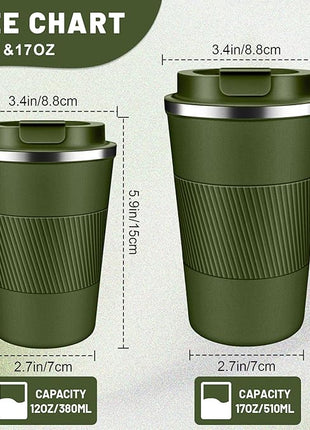 Insulated Coffee Tumblers with Flip Lid 12oz / 17oz, Stainless Steel Travel Coffee Mug Leak Proof, Vacuum Insulated Coffee Mug Reusable Cup, Keeps Cold and Hot for Coffee Tea