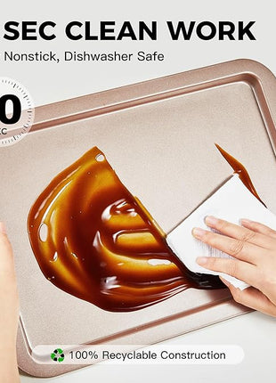 HONGBAKE Cookie Sheets, Baking Sheet Set, Nonstick Oven Pan with Wider Grips, 3 Pack Half/Jelly Roll/Quarter Baking Tray, Premium & Dishwasher Safe