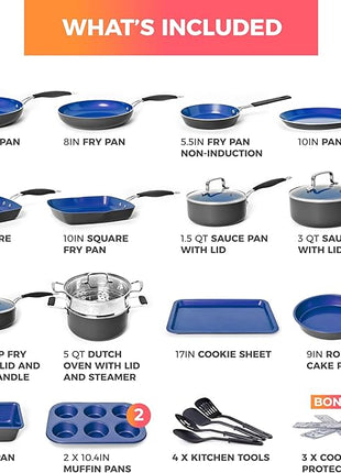 Mueller Sapphire UltraClad Kitchen Induction Pots and Pans Set Nonstick Induction Cookware Sets -24pc for Cooking Kitchen Cookware Sets, Frying Pans