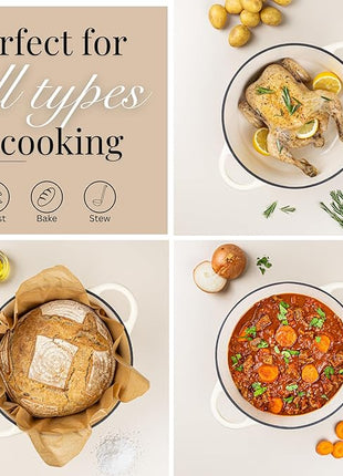 Nuovva Enamelled Cast Iron Dutch Oven Pot with Lid – 6.4 Quart Non Stick Casserole Pot – Heavy Duty & Oven Safe up to 500° F for Bread Baking, Braising, Stews, Roasting – 28cm Cream