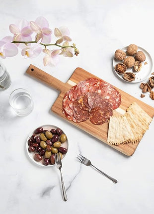Villa Acacia Wooden Cutting Board - 17 x 7 Inch Wood Board Serving Tray for Bread and Cheese with Handle - Decorative Charcuterie Boards for New Home, Wedding Gift