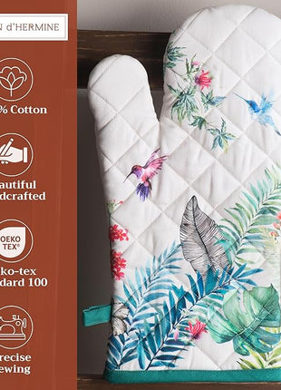 Maison d' Hermine Oven Gloves 100% Cotton Oven Mitt 7" x 13" with Loop Heat Resistant, BBQ, Cooking Gloves, Baking, Grilling, Kitchen, Handling Hot Pans Spring/Summer (Pack of 1, Tropiques)