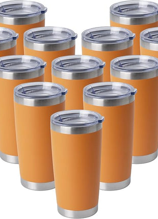HASLE OUTFITTERS 20oz Stainless Steel Tumblers Bulk, Insulated Travel Cup with Lid, Double Wall Vacuum Coffee Mug for Cold & Hot Drinks 12 Pack, Orange