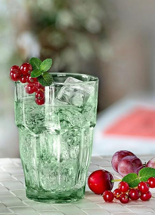Bormioli Rocco Rock Bar 12.5 oz. Long Drink Stackable Tempered Beverage Glasses for Cold Drinks, Water, and Cocktails, Set of 6, Mint Green